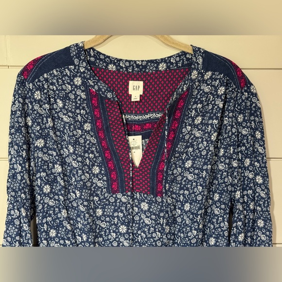 NEW GAP Split Neck Print Drop Waist Long Sleeve Dress Size M - Picture 4 of 11